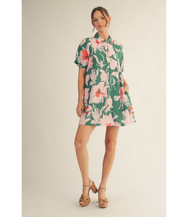 Kylin Jade Tropical Floral Shirt Dress