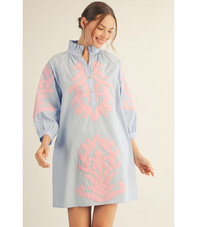 Ashley Baroque Floral Applique Shift Dress