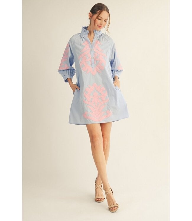 Ashley Baroque Floral Applique Shift Dress