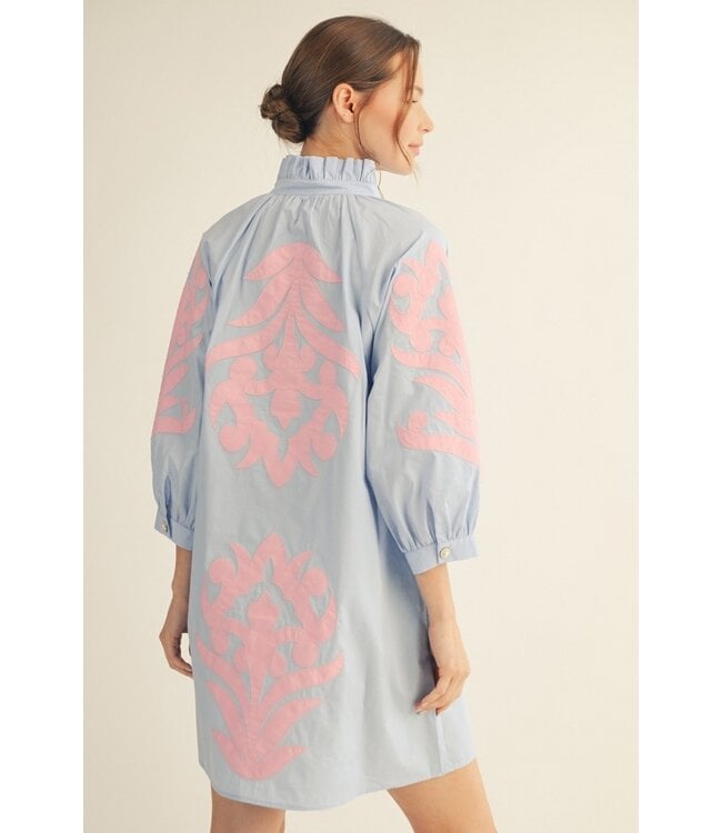 Ashley Baroque Floral Applique Shift Dress