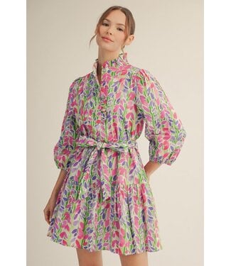 Jodifl Roxanne Green Vibrant Floral Tiered Dress