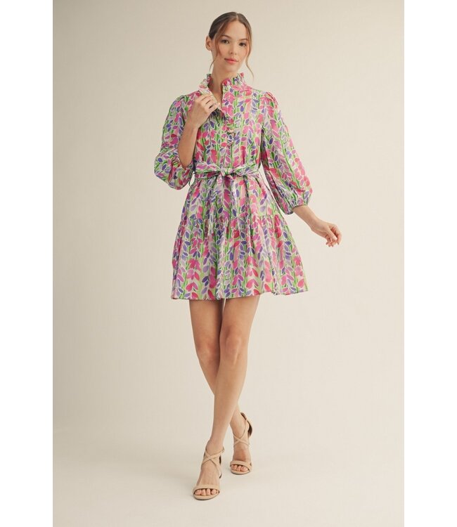 Roxanne Green Vibrant Floral Tiered Dress