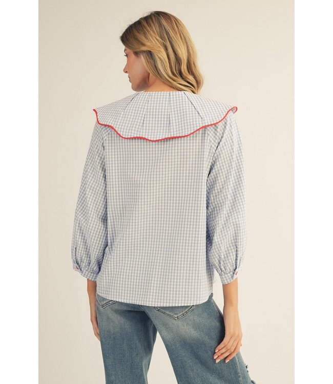 Noella Blue Gingham Peasant Top