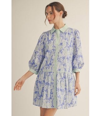 Jodifl Sammy Blue Contrast Floral Dress