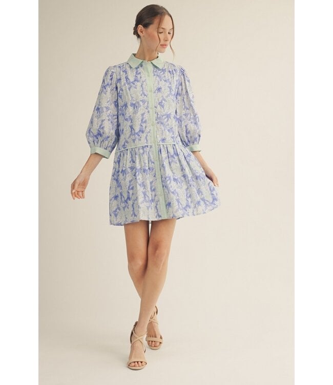 Sammy Blue Contrast Floral Dress