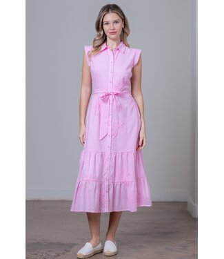 Taelynn Ava Pink Applique Tiered Skirt Midi Dress