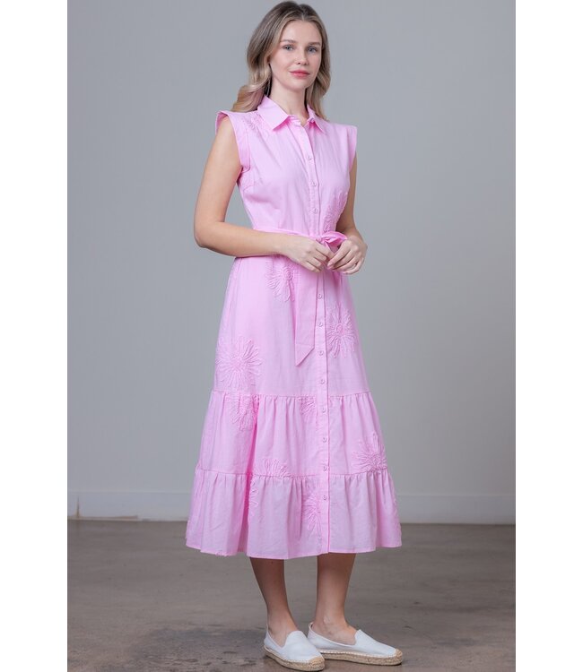 Ava Pink Applique Tiered Skirt Midi Dress
