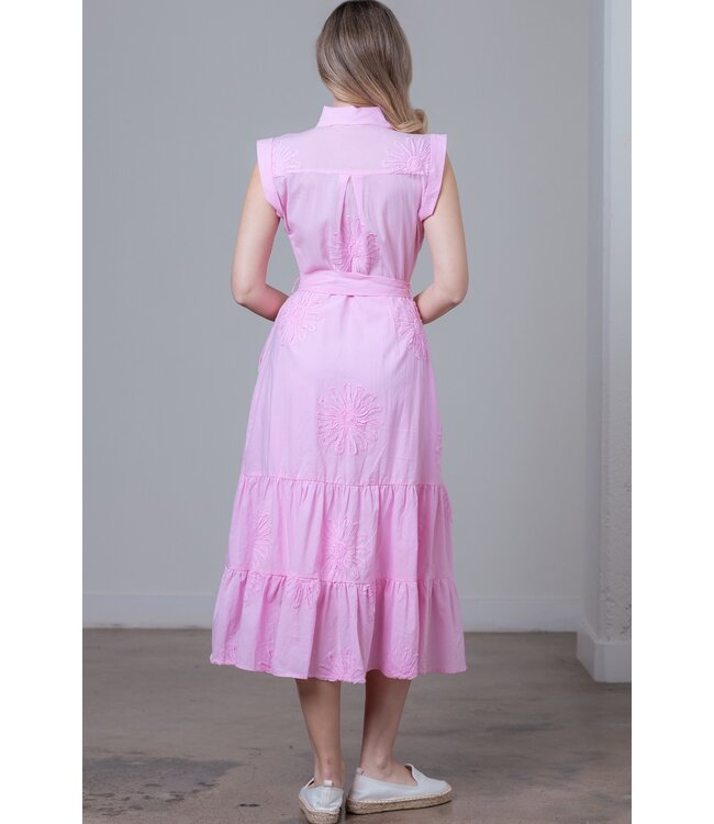 Ava Pink Applique Tiered Skirt Midi Dress