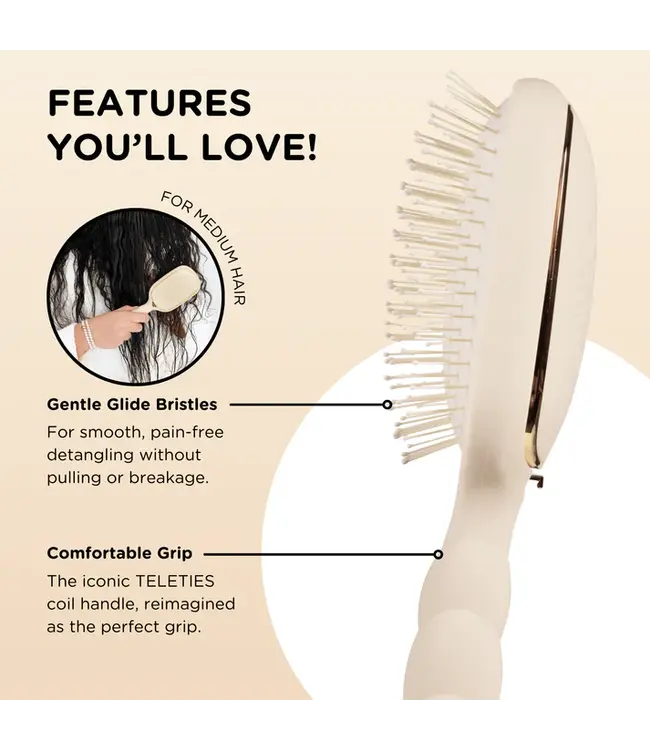 Teleties Tan Detangler Hair Brush for Medium Hair