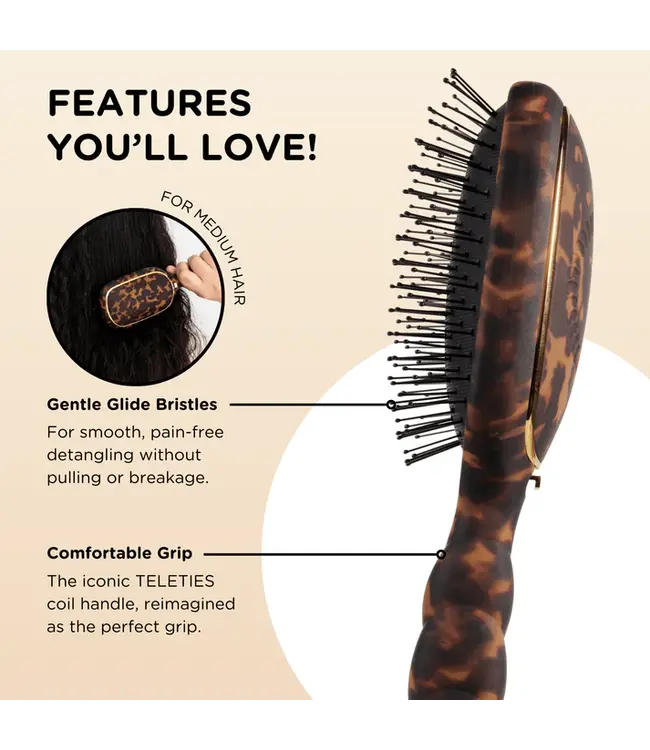 Teleties Tortoise Detangler Hair Brush for Medium Hair