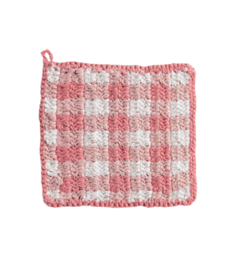 Pink Check Crochet Pot Holder