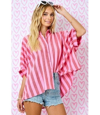 Day+Moon Presley Pink Striped Button Down Top