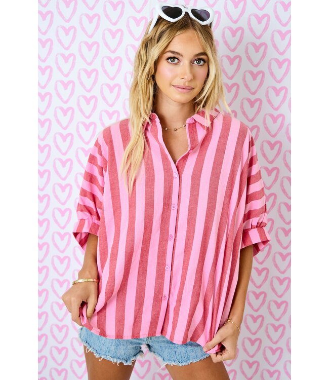 Presley Pink Striped Button Down Top