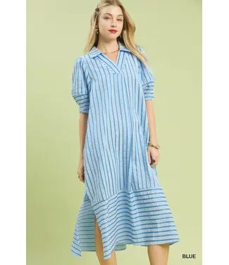 Karlee Blue Striped Midi Dress