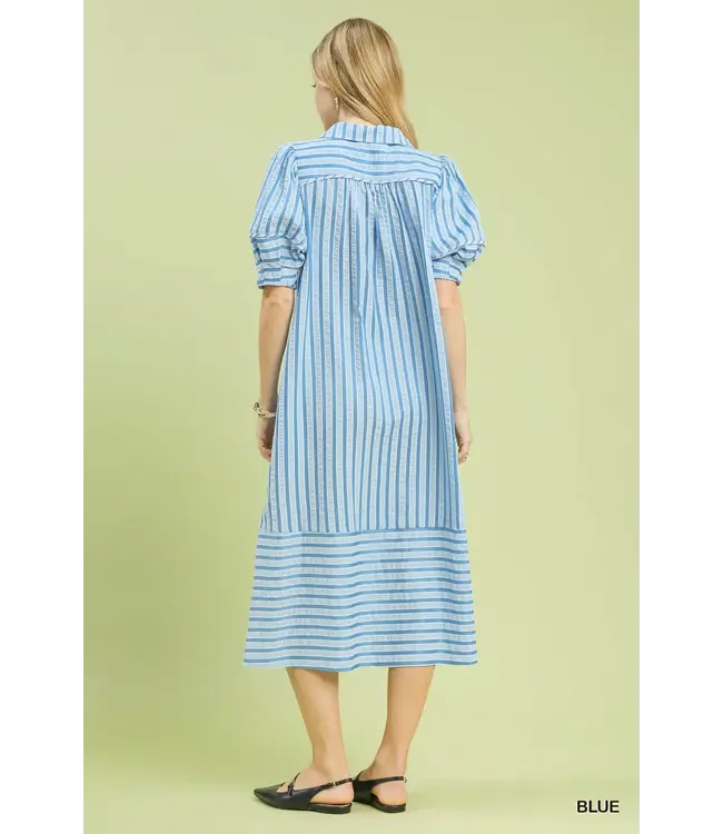 Karlee Blue Striped Midi Dress