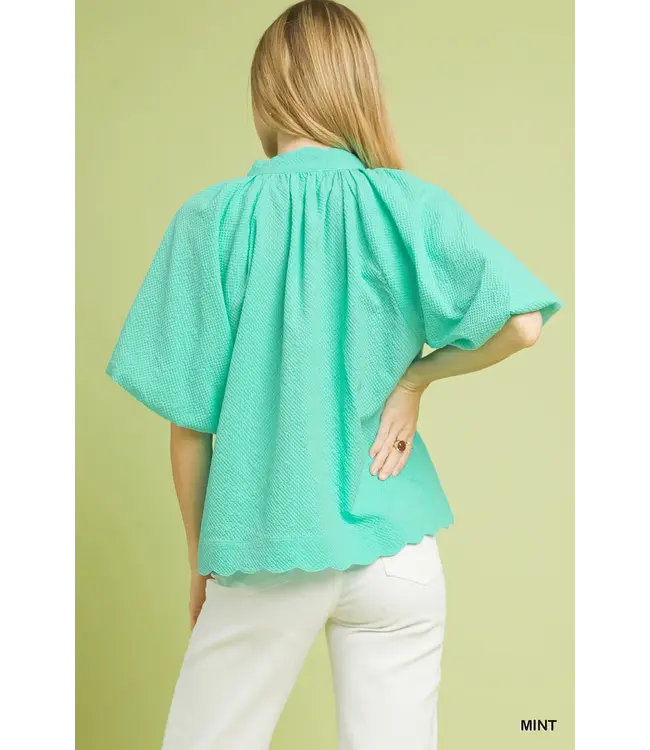 Carol Mint Seersucker Top