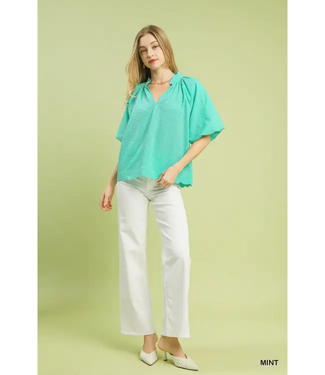 Carol Mint Seersucker Top
