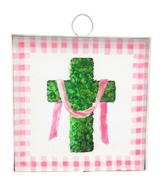 Mini Pink Boxwood Cross Print