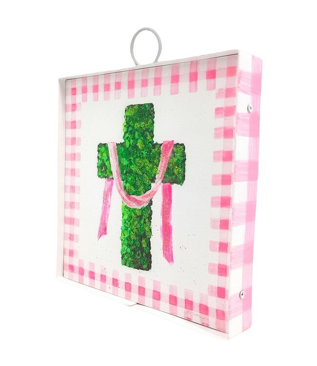 Round Top Mini Pink Boxwood Cross Print