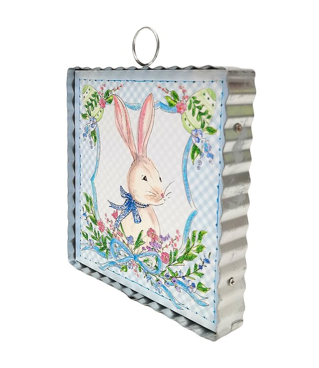 Round Top Mini Blue Gingham Rabbit Print