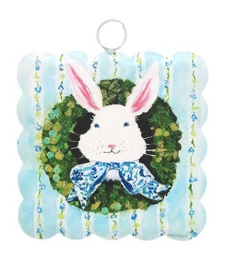 Mini Scallop Bunny In Boxwood Wreath Print