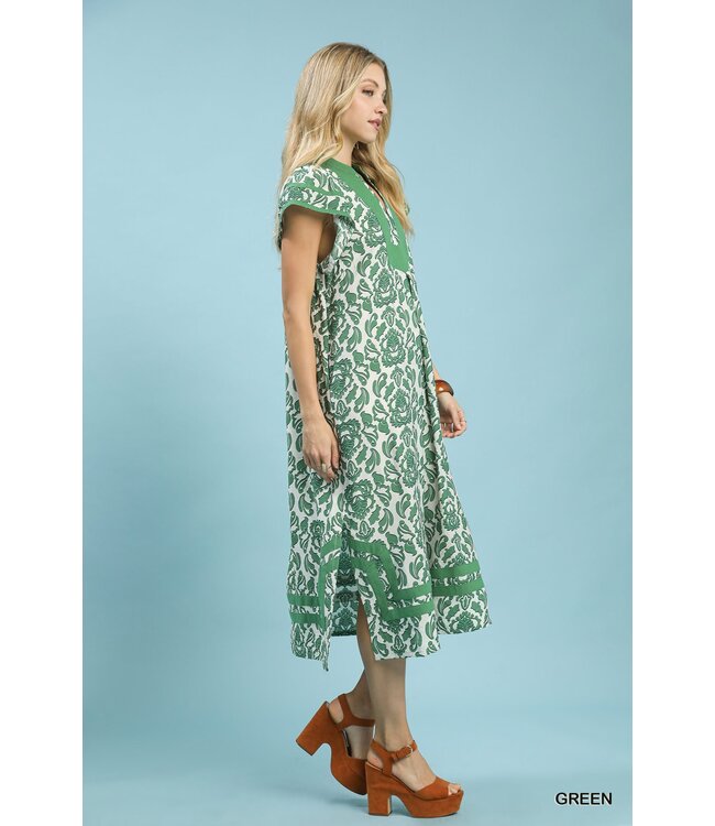 Shelby Green Abstract Print Midi Dress