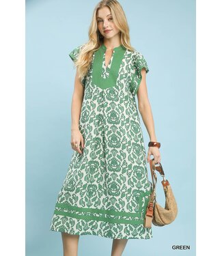Shelby Green Abstract Print Midi Dress