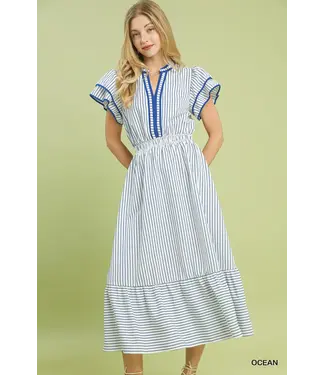 Lacy Ocean Striped Midi Dress