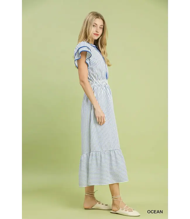 Lacy Ocean Striped Midi Dress