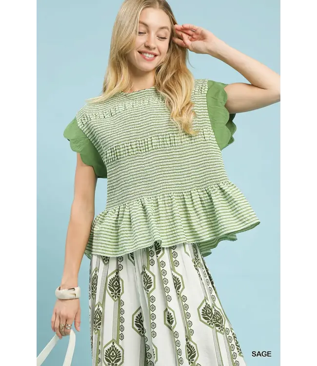 Katelyn Sage Stripe Peplum Top
