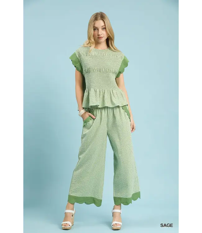 Kimmy Sage Stripe Wide Leg Pants