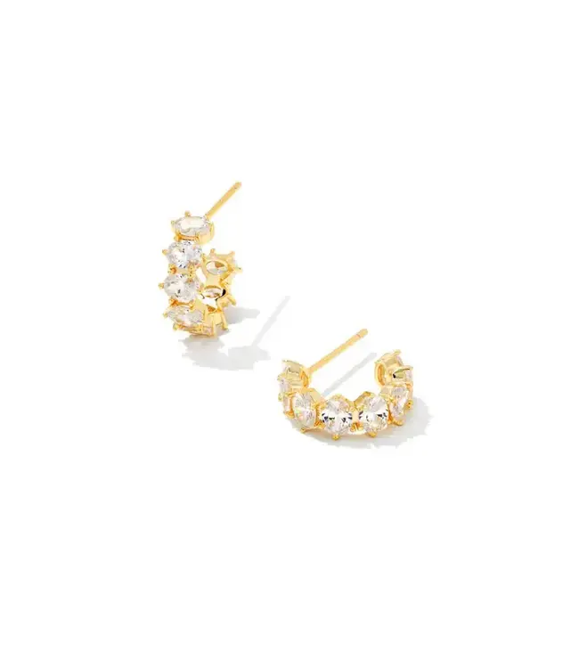 Kendra Scott Cailin Gold Crystal Huggie Earrings in White Crystal