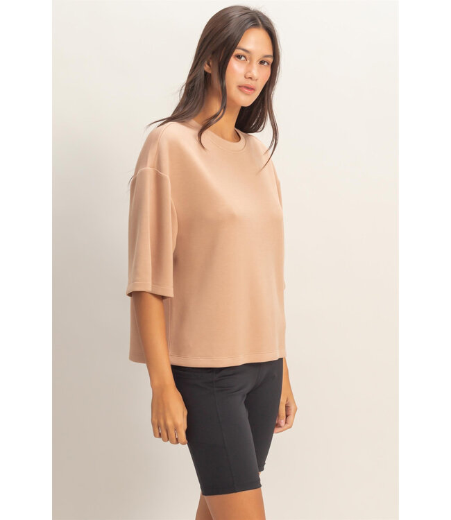Samantha Dark Taupe Scuba Boxy Top