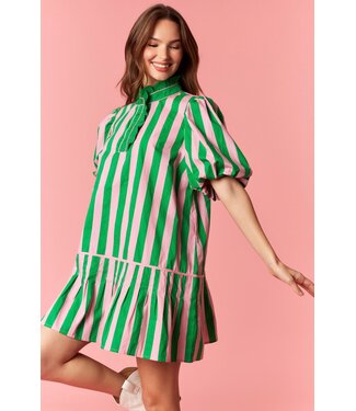 Peach Love California Sadie Kelly Green Striped Poplin Dress