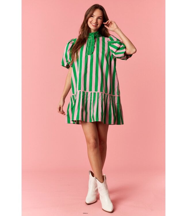 Sadie Kelly Green Striped Poplin Dress