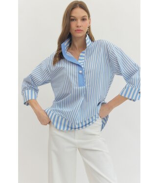 Entro Brenda Blue Striped Top
