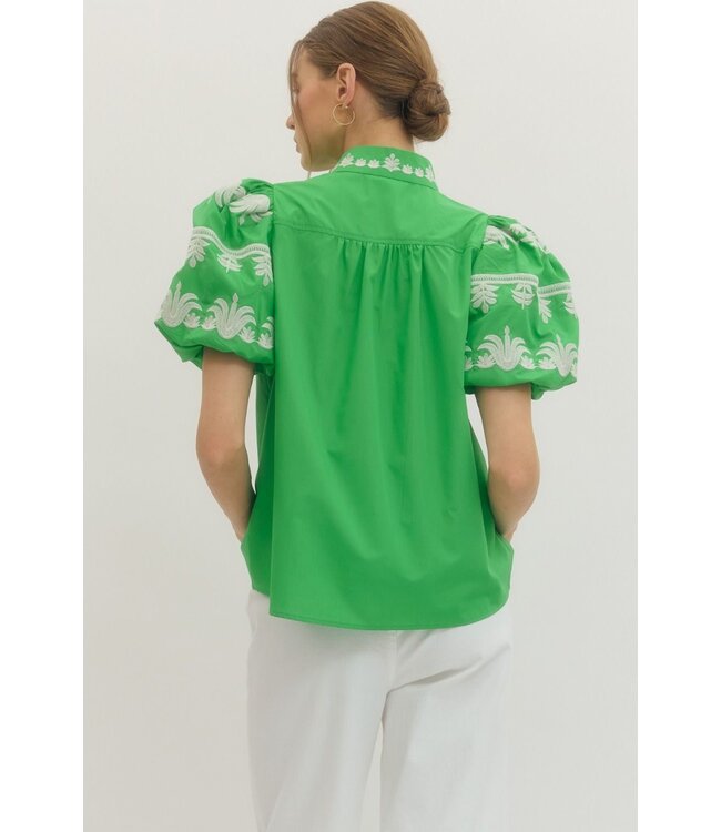 Cellia Green Embroidered Top