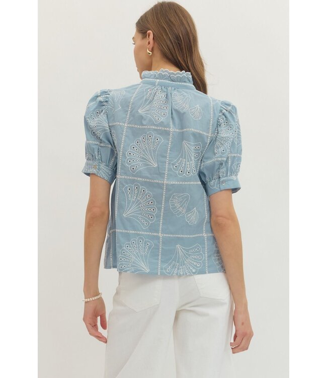 Liza Chambray Embroidered Top