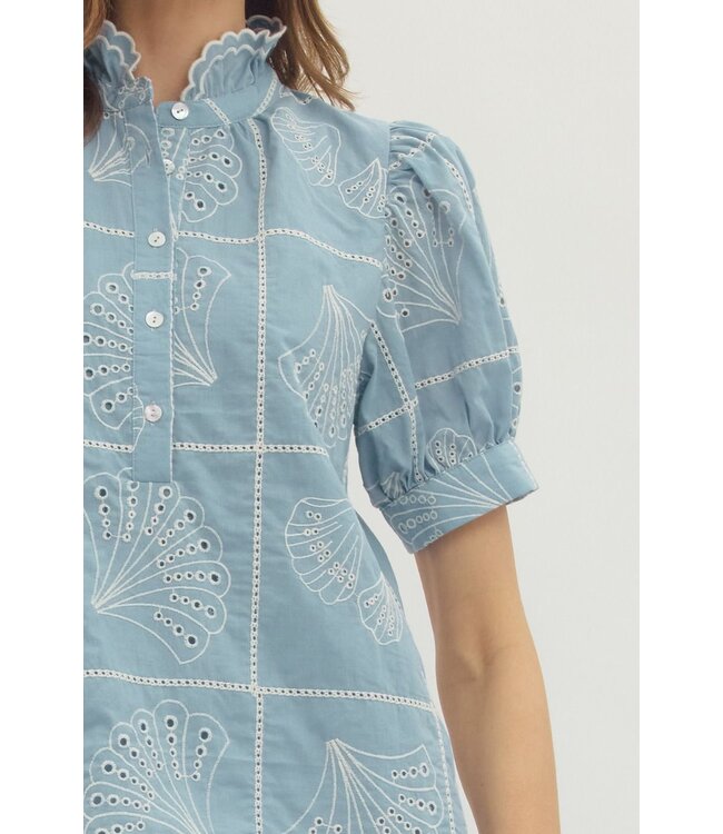 Liza Chambray Embroidered Top