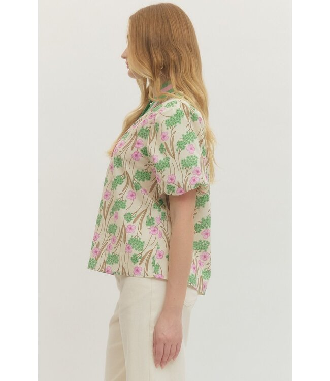 Kristi Ecru Pink Floral Top