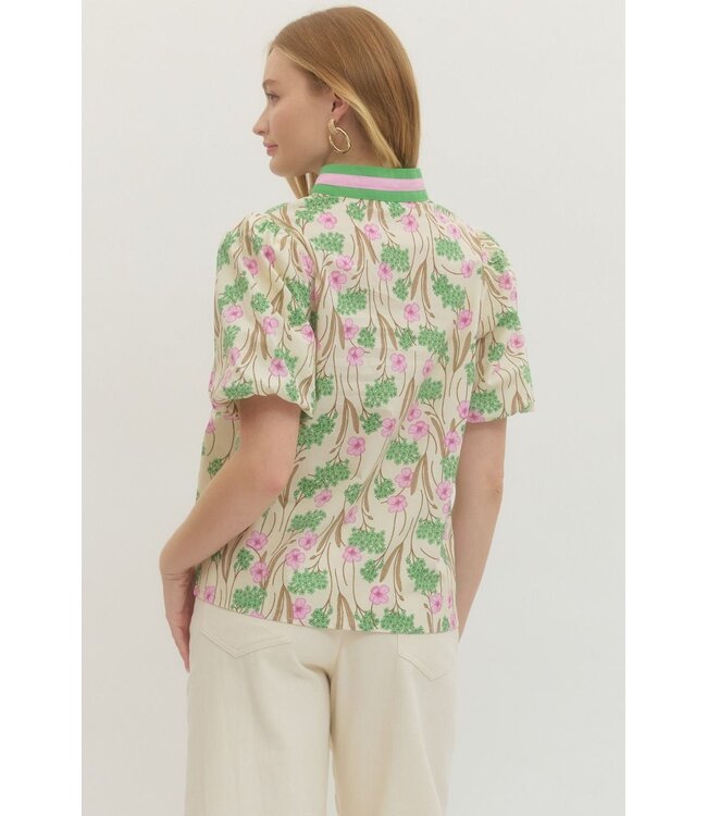Kristi Ecru Pink Floral Top