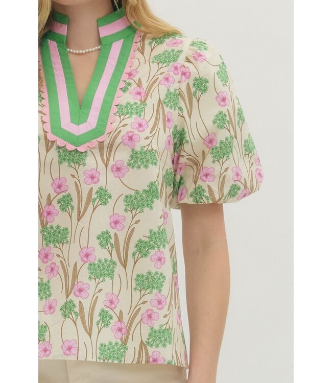 Kristi Ecru Pink Floral Top