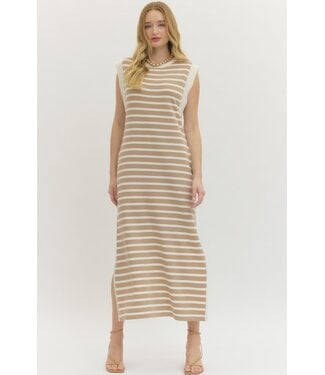 Entro Rylnn Taupe Striped Maxi Dress