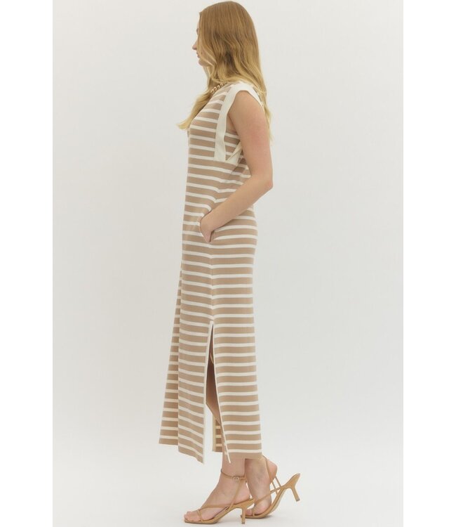 Rylnn Taupe Striped Maxi Dress