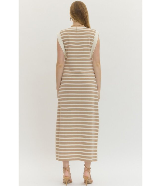 Rylnn Taupe Striped Maxi Dress