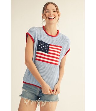 Jodifl Reagan Blue American Flag Sweater Top