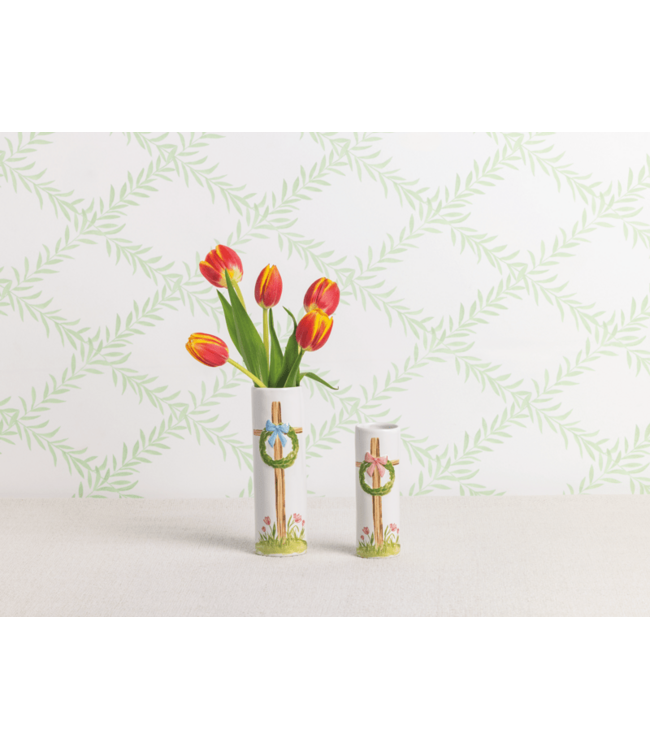 Pink Bow Cross Bud Vase