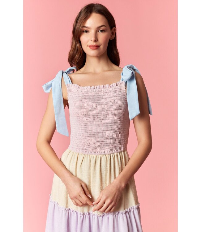 Sunnie Pastel Colorblock Linen Maxi Dress