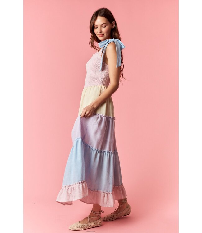 Sunnie Pastel Colorblock Linen Maxi Dress