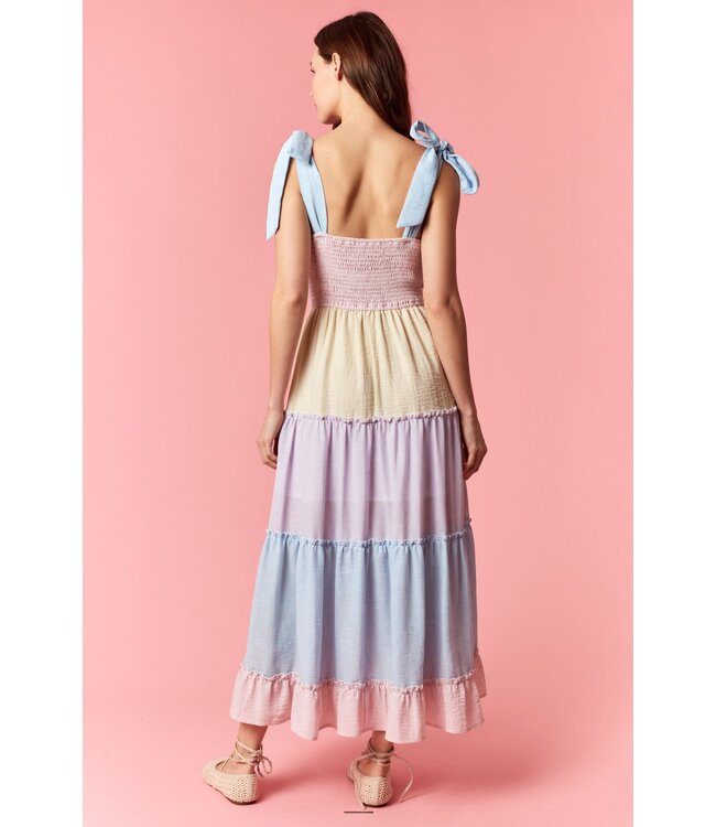 Sunnie Pastel Colorblock Linen Maxi Dress